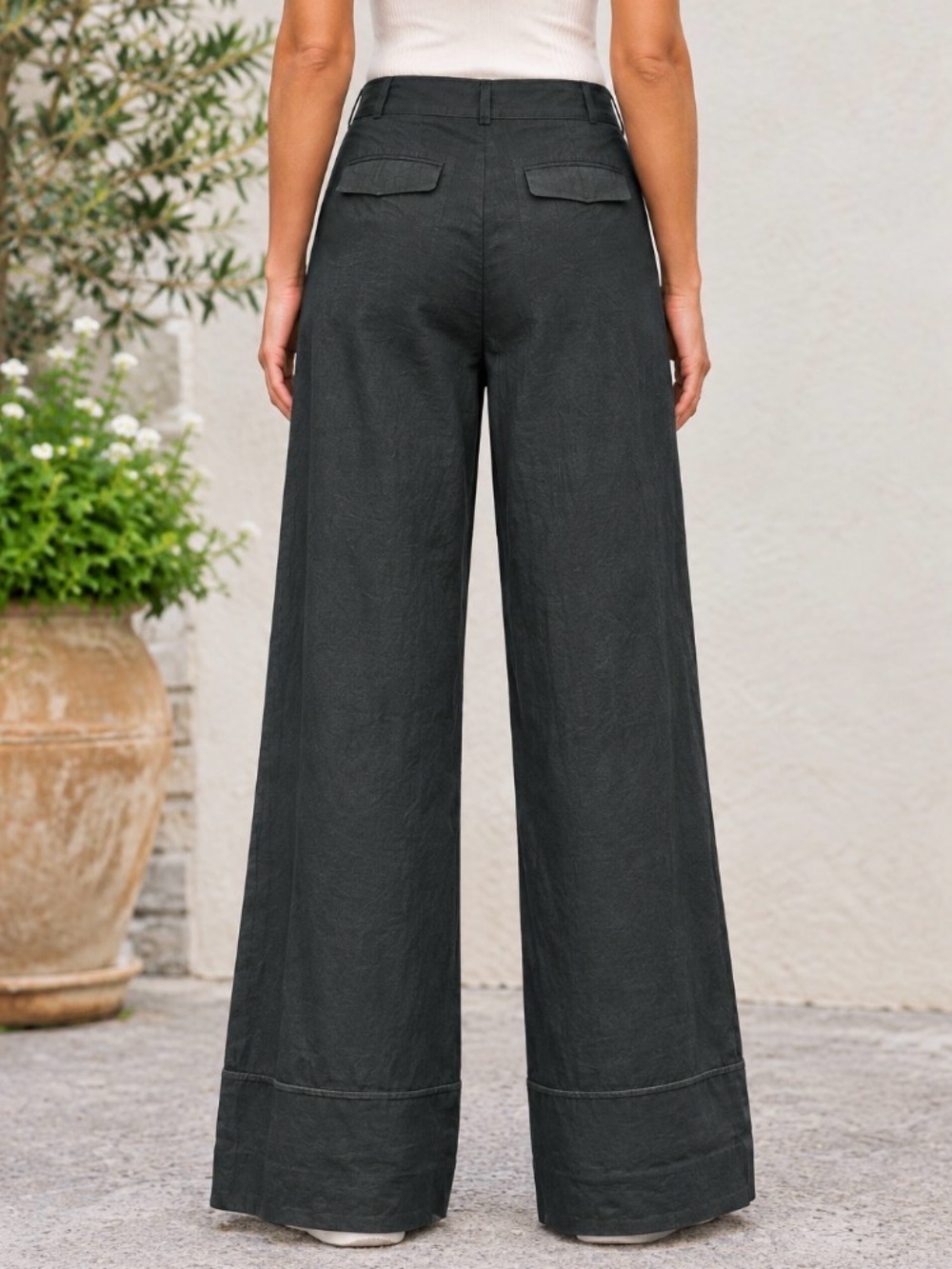 Ann Taylor LOFT Ann Wide Leg Linen Blend Pants Green Size 8